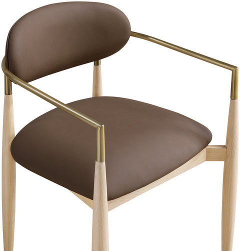 Harlow Brown Vegan Leather Upholstered Dining Arm Chair, 2-Piece