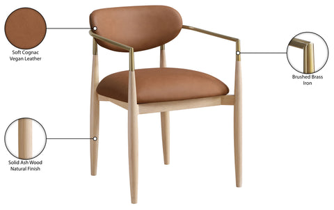 Harlow Cognac Vegan Leather Upholstered Dining Arm Chair , 2-Piece (Style 1)