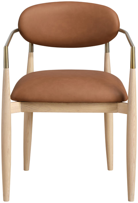 Harlow Cognac Vegan Leather Upholstered Dining Arm Chair , 2-Piece (Style 1)