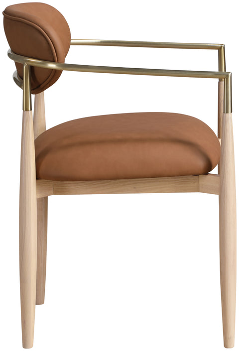 Harlow Cognac Vegan Leather Upholstered Dining Arm Chair , 2-Piece (Style 1)
