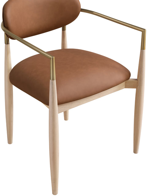Harlow Cognac Vegan Leather Upholstered Dining Arm Chair , 2-Piece (Style 1)