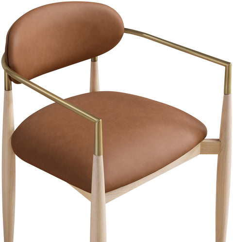 Harlow Cognac Vegan Leather Upholstered Dining Arm Chair , 2-Piece (Style 1)