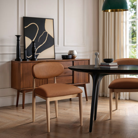 Harlow Cognac Vegan Leather Upholstered Dining Side Chair , 2-Piece (Style 1)