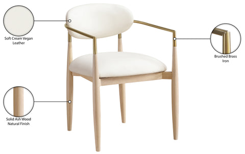 Harlow Cream Vegan Leather Upholstered Dining Arm Chair , 2-Piece (Style 1)