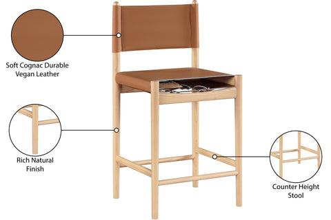 Isolde Cognac Vegan Leather Upholstered Counter Stool , 1 Piece (Style 1)