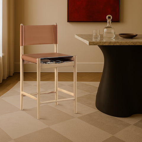 Isolde Cognac Vegan Leather Upholstered Counter Stool , 1 Piece (Style 1)
