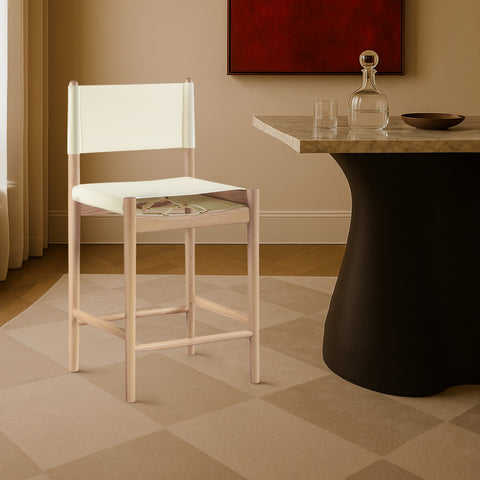 Isolde Cream Vegan Leather Upholstered Counter Stool , 1 Piece (Style 1)