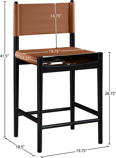 Isolde Cognac Vegan Leather Upholstered Counter Stool , 1 Piece (Style 2)