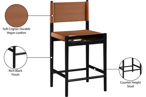 Isolde Cognac Vegan Leather Upholstered Counter Stool , 1 Piece (Style 2)