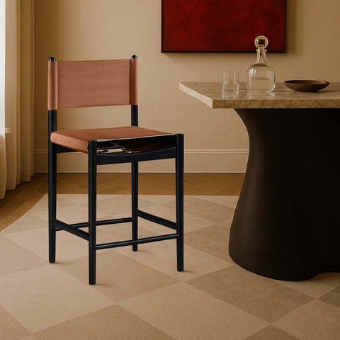 Isolde Cognac Vegan Leather Upholstered Counter Stool , 1 Piece (Style 2)