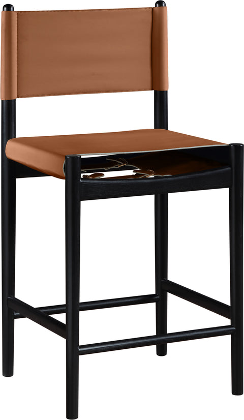 Isolde Cognac Vegan Leather Upholstered Counter Stool , 1 Piece (Style 2)