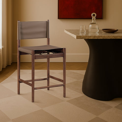 Isolde Brown Vegan Leather Upholstered Counter Stool , 1 Piece (Style 2)