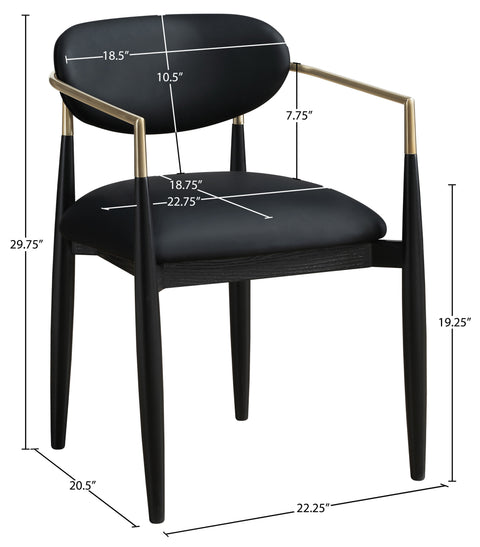Harlow Black Vegan Leather Upholstered Dining Arm Chair , 2-Piece (Style 2)