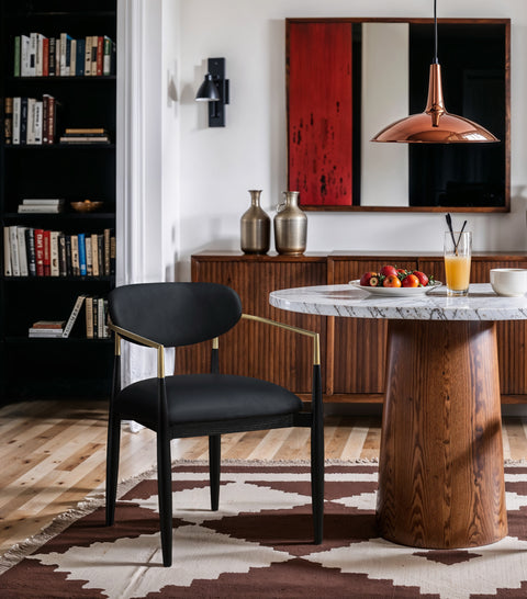 Harlow Black Vegan Leather Upholstered Dining Arm Chair , 2-Piece (Style 2)