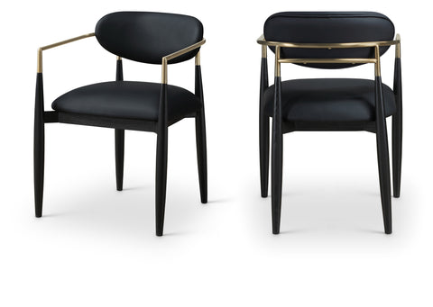 Harlow Black Vegan Leather Upholstered Dining Arm Chair , 2-Piece (Style 2)