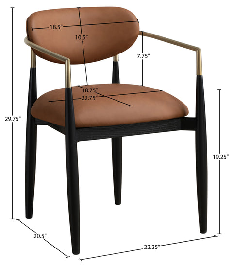Harlow Cognac Vegan Leather Upholstered Dining Arm Chair , 2-Piece (Style 2)