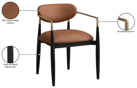 Harlow Cognac Vegan Leather Upholstered Dining Arm Chair , 2-Piece (Style 2)