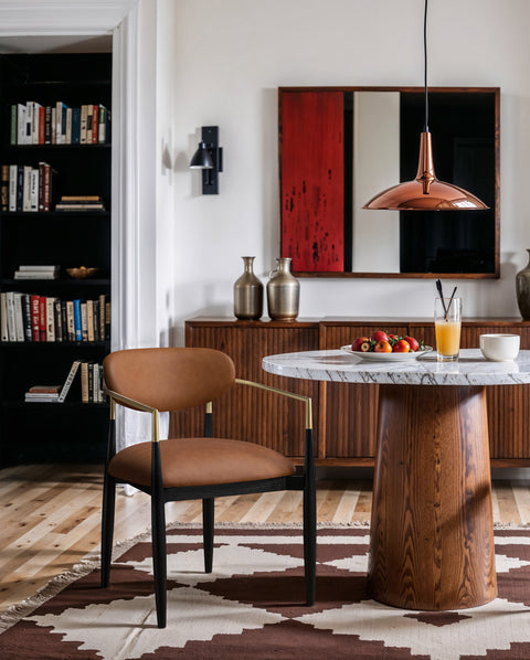 Harlow Cognac Vegan Leather Upholstered Dining Arm Chair , 2-Piece (Style 2)