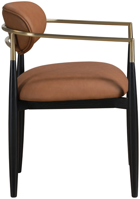 Harlow Cognac Vegan Leather Upholstered Dining Arm Chair , 2-Piece (Style 2)
