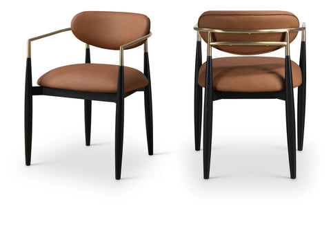 Harlow Cognac Vegan Leather Upholstered Dining Arm Chair , 2-Piece (Style 2)