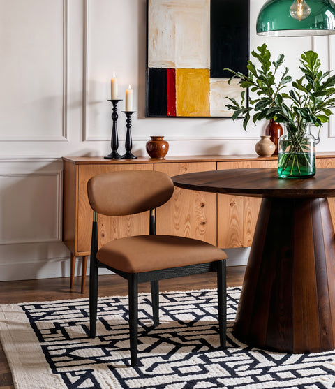 Harlow Cognac Vegan Leather Upholstered Dining Side Chair , 2-Piece (Style 2)