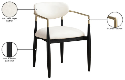 Harlow Cream Vegan Leather Upholstered Dining Arm Chair , 2-Piece (Style 2)
