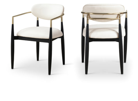 Harlow Cream Vegan Leather Upholstered Dining Arm Chair , 2-Piece (Style 2)