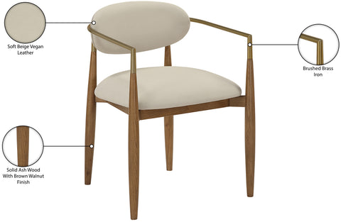 Harlow Beige Vegan Leather Upholstered Dining Arm Chair, 2-Piece