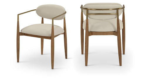 Harlow Beige Vegan Leather Upholstered Dining Arm Chair, 2-Piece