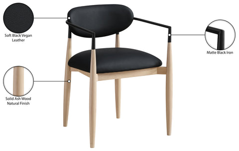 Harlow Black Vegan Leather Upholstered Dining Arm Chair , 2-Piece (Style 3)