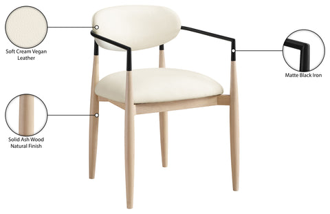 Harlow Cream Vegan Leather Upholstered Dining Arm Chair , 2-Piece (Style 4)