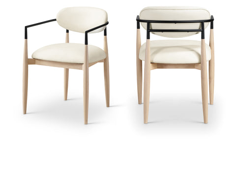 Harlow Cream Vegan Leather Upholstered Dining Arm Chair , 2-Piece (Style 4)