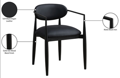 Harlow Black Vegan Leather Upholstered Dining Arm Chair , 2-Piece (Style 4)