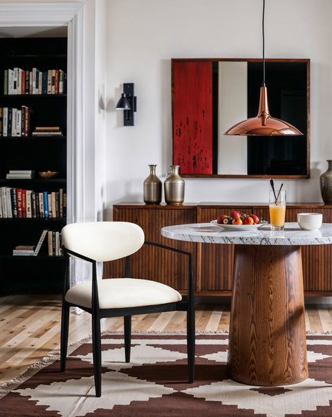 Harlow Cream Vegan Leather Upholstered Dining Arm Chair , 2-Piece (Style 5)