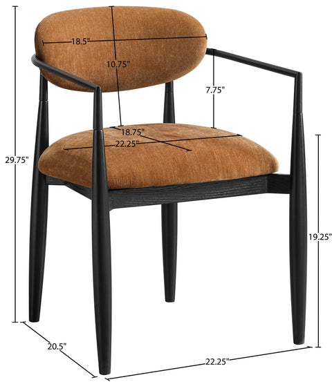 Harlow Cognac Performance Fabric Upholstered Dining Arm Chair , 2-Piece (Style 3)