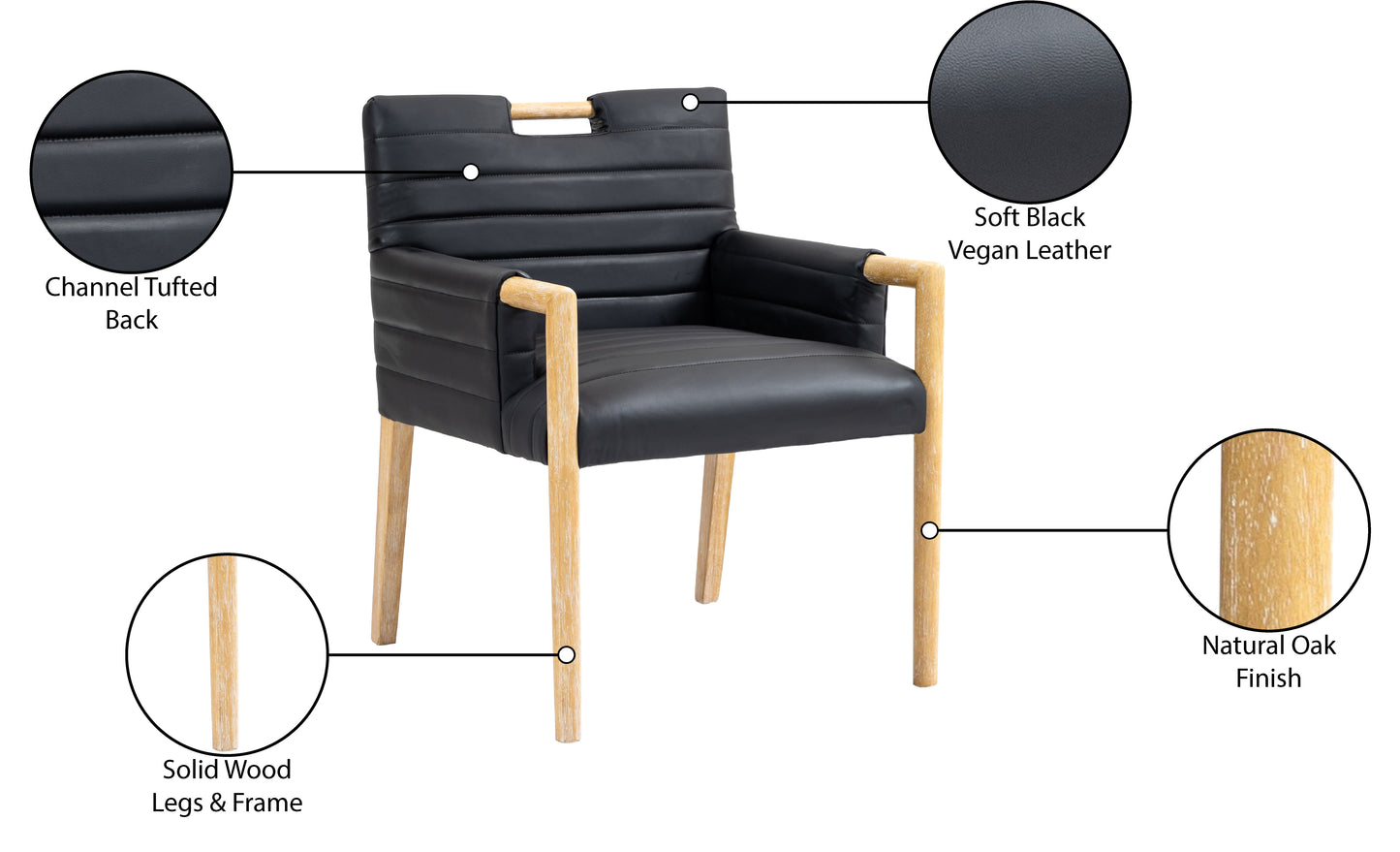 maxwell black vegan leather dining arm chair