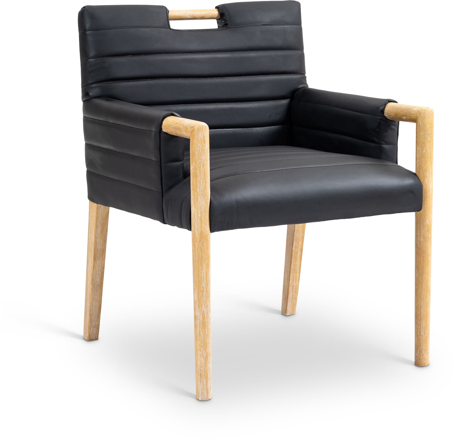 maxwell black vegan leather dining arm chair