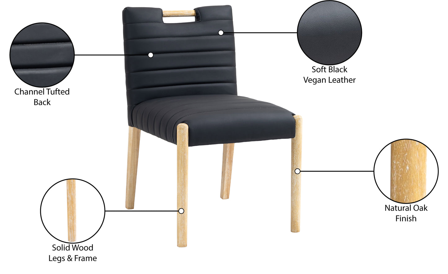 maxwell black vegan leather dining side chair