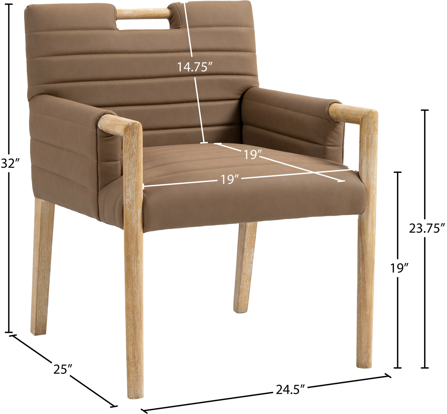 maxwell brown vegan leather dining arm chair