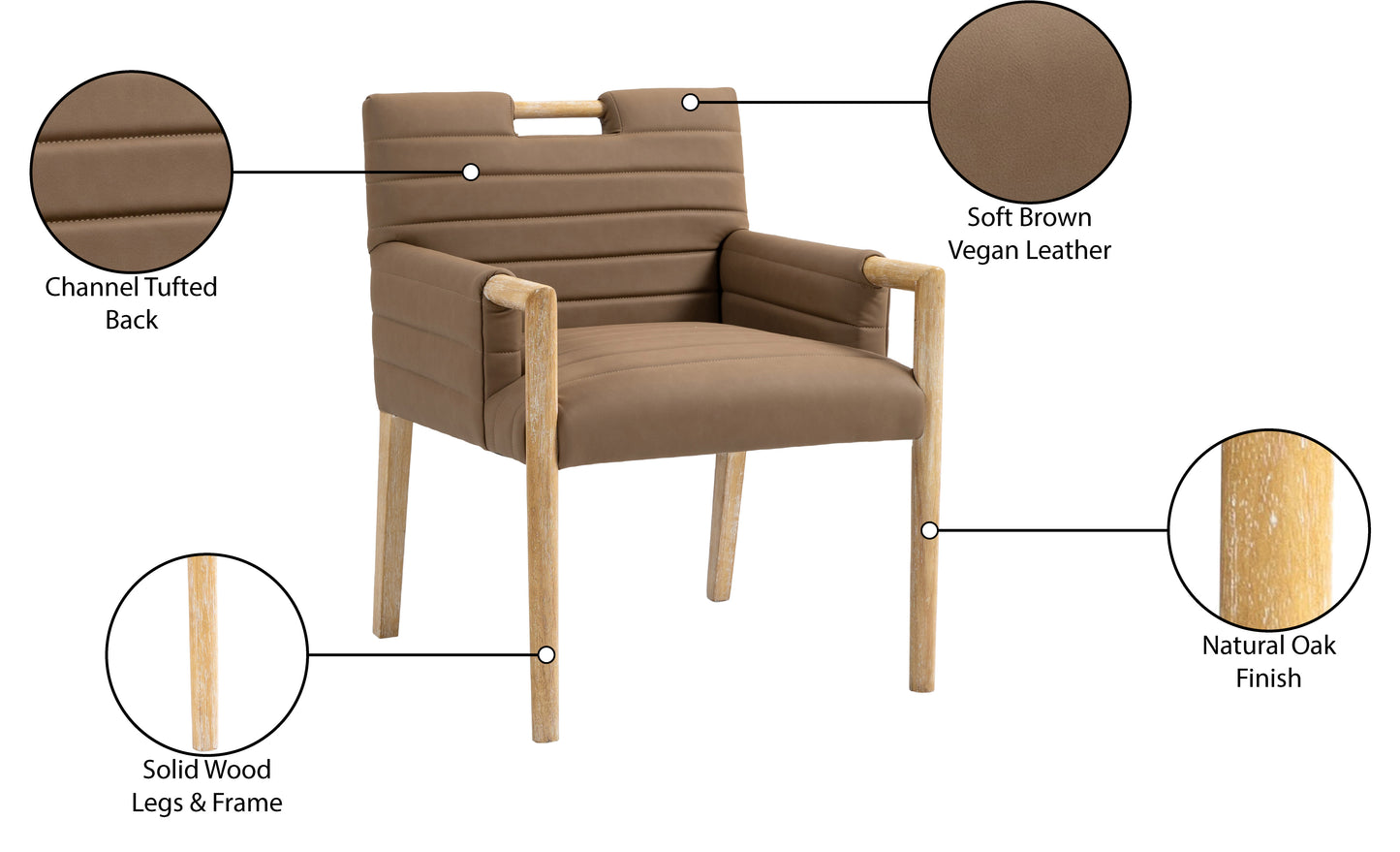 maxwell brown vegan leather dining arm chair