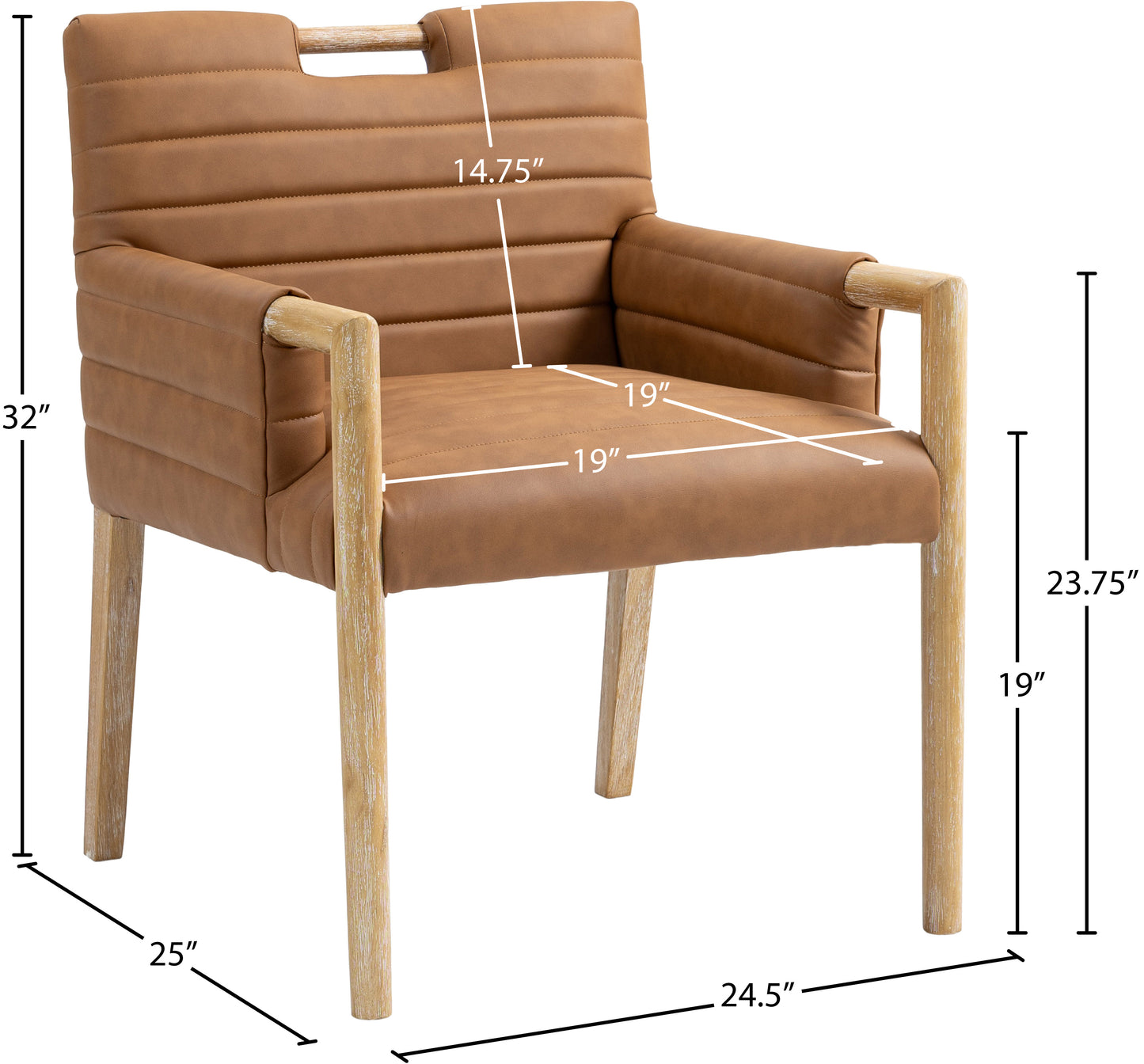 maxwell cognac vegan leather dining arm chair