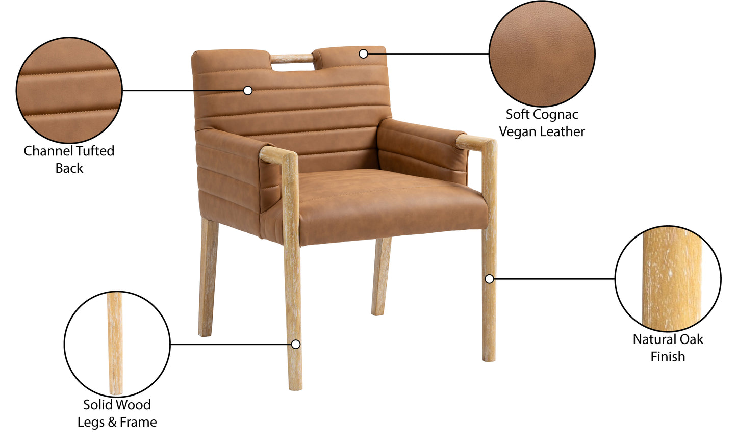 maxwell cognac vegan leather dining arm chair