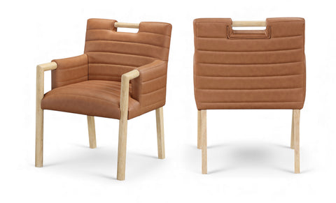 Juniper Cognac Vegan Leather Upholstered Dining Arm Chair , 1 Piece (Style 1)