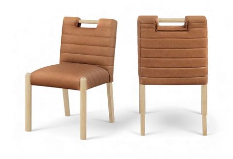 Juniper Cognac Vegan Leather Upholstered Dining Side Chair , 2-Piece (Style 1)