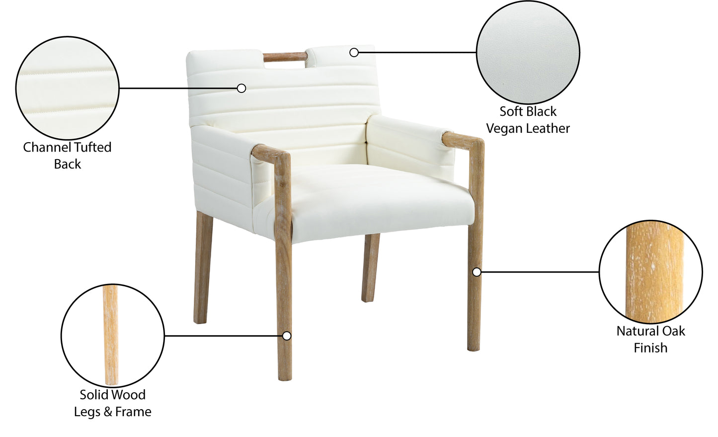 maxwell cream vegan leather dining arm chair