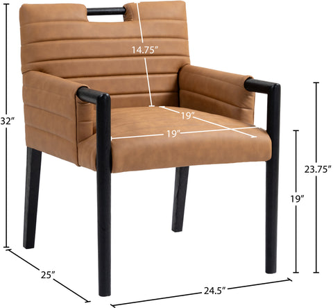 Juniper Cognac Vegan Leather Upholstered Dining Arm Chair , 1 Piece (Style 2)