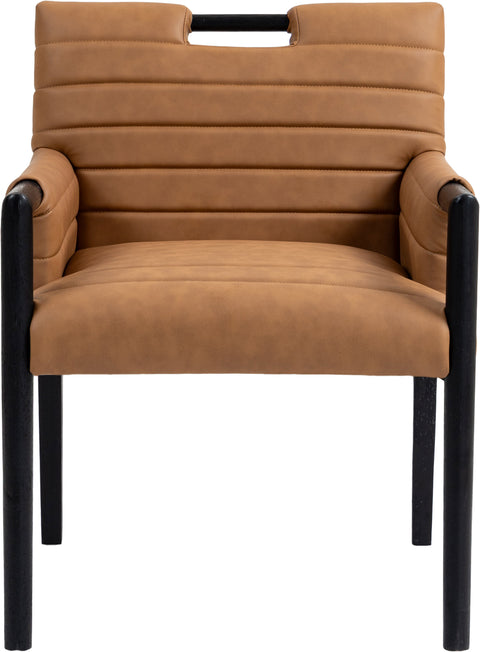 Juniper Cognac Vegan Leather Upholstered Dining Arm Chair , 1 Piece (Style 2)