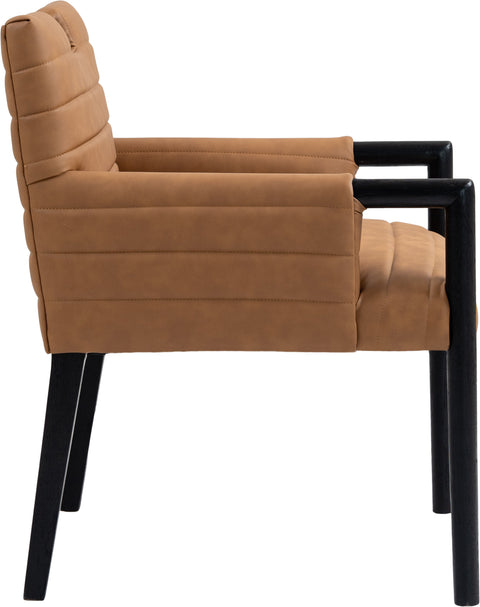Juniper Cognac Vegan Leather Upholstered Dining Arm Chair , 1 Piece (Style 2)