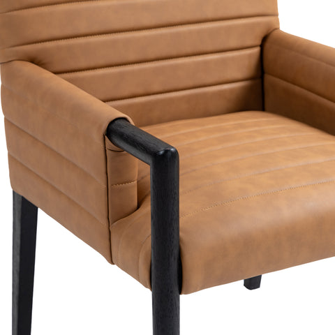 Juniper Cognac Vegan Leather Upholstered Dining Arm Chair , 1 Piece (Style 2)