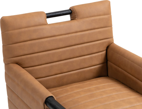 Juniper Cognac Vegan Leather Upholstered Dining Arm Chair , 1 Piece (Style 2)